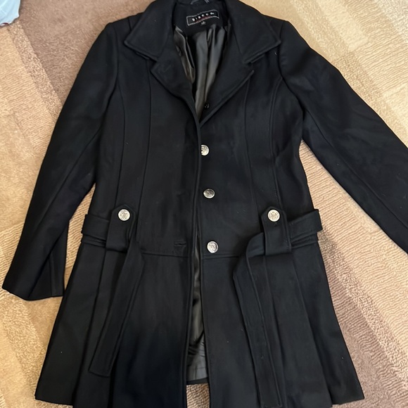 EUC Giacca Gallery Black Wool Blend Belted Trench Coat size M - Picture 9 of 11